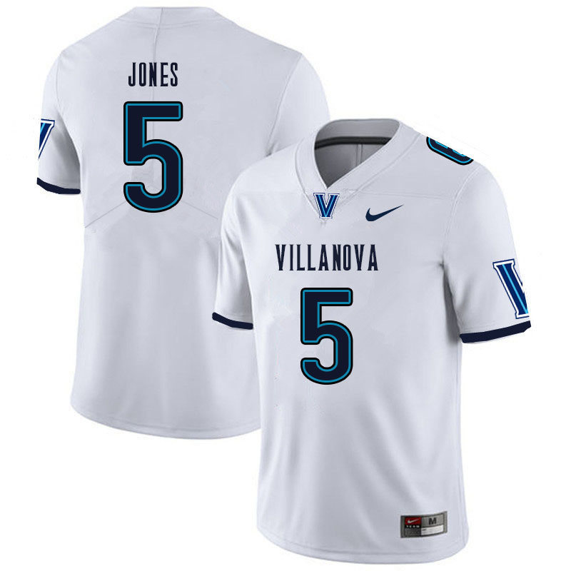 Men #5 Jevon Jones Villanova Wildcats College Football Jerseys Sale-White